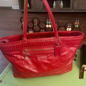 Coach patent leather satchel bright red